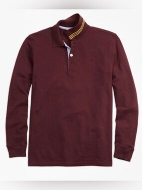 Brooks Brothers Boys Burgundy Long-Sleeve Cotton Pique Polo Shirt - Small (7-8)